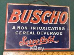EARLY 1900s VINTAGE BUSCHO CEREAL BEVERAGE TIN LITHO SIGN/ANHUESER-BUSCH/7x10