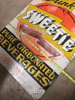 EXTREMELY RARE Vintage DRINK SWEETIE Soda Pop Advertising tin Sign