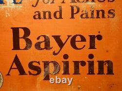 Early 20th C Bayer Aspirin Antique 1920's Litho'd Enamel Tin Advrtsng Metal Sign