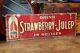 Early Drink Strawberry Julep In Bottles Tin Tacker Sign Rare Soda Fountain Vtg