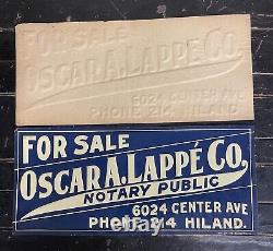 Early Vintage NOS For Sale Oscar A Lappe Co Notary Public Embossed Tin Sign