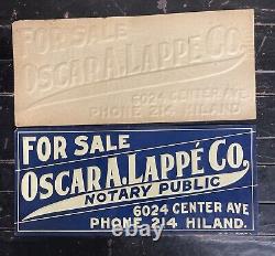 Early Vintage NOS For Sale Oscar A Lappe Co Notary Public Embossed Tin Sign