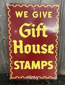 Early Vintage Tin GIFT HOUSE Stamps Advertising Sign SST Neat Great Colors