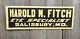 Early Vintage Tin Harold N Fitch Eye Specialist Salisbury M. D. Advertising Sign