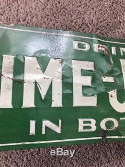 Early Vintage Tin Tacker Drink Lime Julep In Bottles Soda Fountain Sign