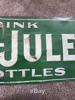 Early Vintage Tin Tacker Drink Lime Julep In Bottles Soda Fountain Sign