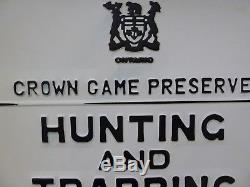 Excellent ONTARIO CROWN GAME PRESERVE HUNTING TRAPPING Embossed Tin Sign Vintage