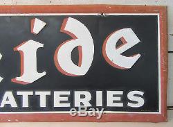 Exide Batteries Vintage 1947 Embossed Tin Metal Sign 48x18 Battery Porcelain