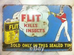 Flit Insect Bug Spray Vintage Porcelain Sign 1928 British Soldier Poison Tin Can