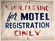 Fantastic Vintage Tin Metal Motel Parking Registration Sign Antique Blue Red