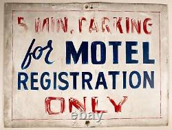 Fantastic Vintage Tin Metal Motel Parking Registration Sign Antique Blue Red
