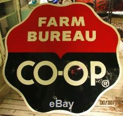 Farm Bureau Co-op 4 Foot Original Tin Vintage Grain/gas Facility Ad Sign Rare