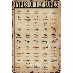 Fishing Vintage Metal Tin Sign Types Fly Lures Retro Tin Sign Wall Decoration