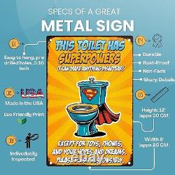 Funny Bathroom sign Toilet Superpowers Metal Aluminum 8x12 Sign