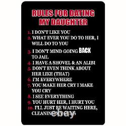 Funny Dad Father Metal Tin Sign Wall Decor Man Cave Rules To Date Daughter