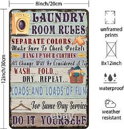 Funny Laundry Room Rules Metal Tin Sign Vintage Wall Art Decor for Bathroom Home