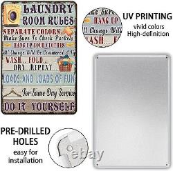 Funny Laundry Room Rules Metal Tin Sign Vintage Wall Art Decor for Bathroom Home