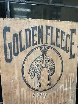 GOLDEN FLEECE Hanging Ram Vintage Tin Drum Crate Wooden Box End Only Sign