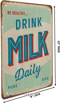 HOSNYE Be Healthy Drink Milk Daily Tin Sign Vintage Metal Tin Signs for Men Wome