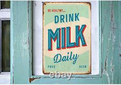 HOSNYE Be Healthy Drink Milk Daily Tin Sign Vintage Metal Tin Signs for Men Wome