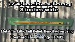 HUGE VINTAGE Eberhard Faber Mongol 482 Pencil Advertising Sign Metal Tin Litho