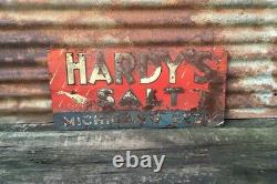 Hardys Michigan Salt Sign Vintage Metal Sign Tin Tacker Old Advertising 13x27
