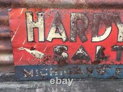Hardys Michigan Salt Sign Vintage Metal Sign Tin Tacker Old Advertising 13x27