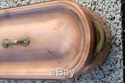 Heavy VINTAGE Copper Fish kettle Poacher Signed Tin Lined 1900s 7.7lbs 20inch