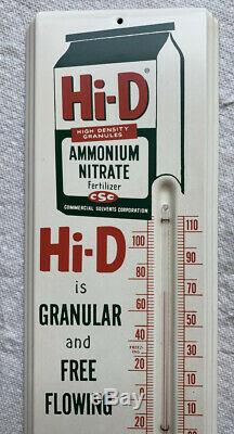 Hi-D Fertilizer Vintage Advertising Sign Thermometer Tin Metal Graphics Farm NOS