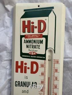 Hi-D Fertilizer Vintage Advertising Thermometer Tin Graphics Farm Sign NOS