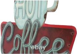 Hot Coffee Shop Embossed Metal Sign Vintage Diner Coffee Sign for Kitchen, Off