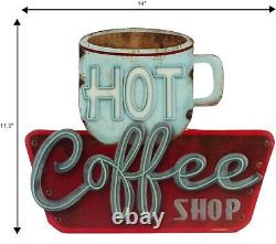 Hot Coffee Shop Embossed Metal Sign Vintage Diner Coffee Sign for Kitchen, Off