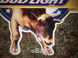 Huge Bud Light Cup Beer PBR Bull Riders Metal Tin Sign Pro Rodeo Vintage Bar 45
