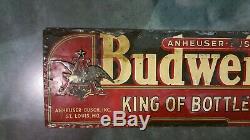 Huge Vintage Rare Anheuser Busch Budweiser Beer Embossed Large Metal Tin Sign