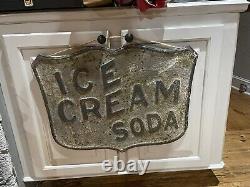 Ice Cream Soda Sign 26x 20 Embossed Stamped Letters Antique Finish Rusted