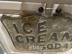 Ice Cream Soda Sign 26x 20 Embossed Stamped Letters Antique Finish Rusted