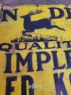 John Deere Implements Tin Painted Embossed Sign Vintage Collectable Antique