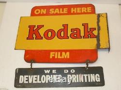 KODAK Film On Sale Here We DO Printing Vintage 2 Side Tin Flange Sign USA A6-806