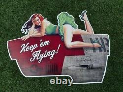 Keep'em Flying Pinup Girl Tin Metal Sign Vintage Style Man Cave Garage