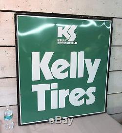 Kelly Tire Springfield Sign Vintage Embossed Tin Metal 33x36 Tires Oil Gas