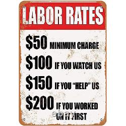 Labor Rates Tin Sign Funny Mechanic Shop Metal Signs Mechanic Hourly Rate Sign