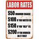 Labor Rates Tin Sign Funny Mechanic Shop Metal Signs Mechanic Hourly Rate Sign