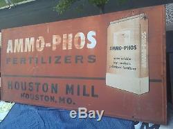 Large Ammo-Phos Fertilizer Vintage Tin Porcelain Embossed Sign Farm Feed Rare
