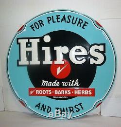 Large Vintage 1940's Hires Root Beer Embossed Round Tin Sign