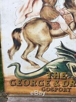 Large Vintage Friary Meux Tin Hand Painted The George & Dragon Gosport Pub Sign
