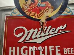 Large Vintage Miller High Life Beer Porcelain Enamel Gas Station Sign Bar Die