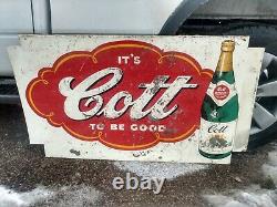Large Vintage Original Tin Cott Ginger Ale Beverage Sign Soda Beer Embossed