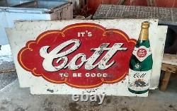Large Vintage Original Tin Cott Ginger Ale Beverage Sign Soda Beer Embossed