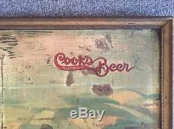 Large Vintage Tin Litho COOKS BEER A Quality Cargo Advertising Sign
