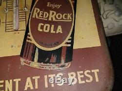 Large Vtg Red Rock Cola Soda TIN Thermometer Sign 1939
